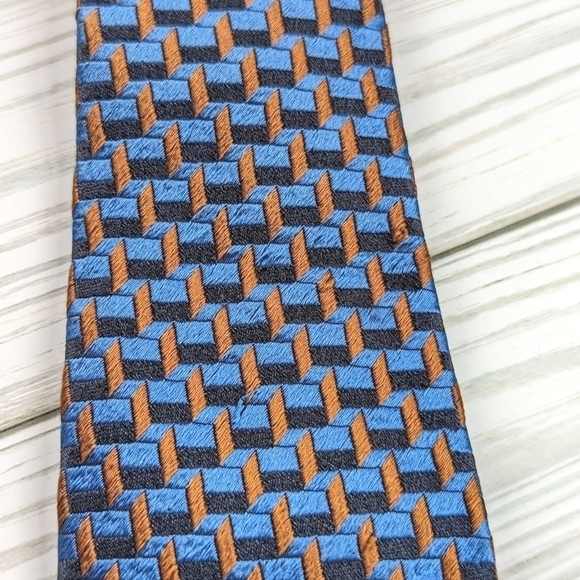 Givenchy Geometric Block Print Silk Tie in Metallic Blue and Burnt Orange - Picture 8 of 8